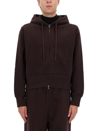 Gucci Sweatshirt With Logo Embroidery In Brown