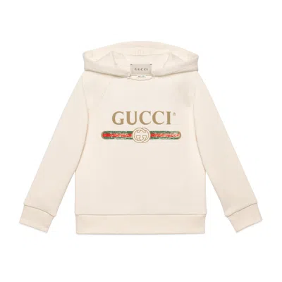 Gucci Kids' Logo Print Cotton Sweatshirt Hoodie In White
