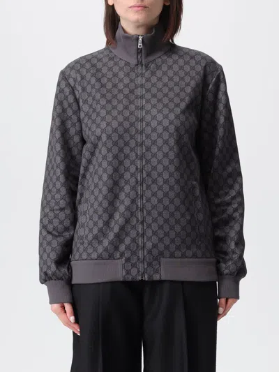 Gucci Grey Sweatshirt With High Neck And All-over Gg Print In Tech Fabric Woman In Gray