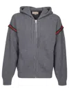 Gucci Hooded Cardigan Web Striped Detail In Gray