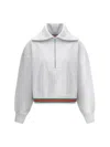 Gucci Grey Sweatshirt With Half Zip Closure And Web Detail On The Waist In Jersey Woman In Grey