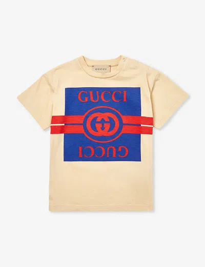 Gucci Ivory T-shirt For Baby Girl With Double G In Sweet Cream/avio/mc