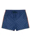 Gucci Men Nylon Swim Shorts With All-over Gg Motif In Blue