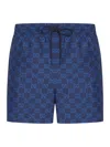 Gucci Men Nylon Swim Shorts With All-over Gg Motif In Blue