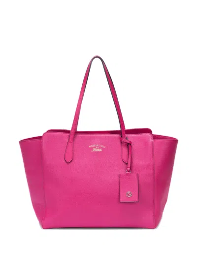 Pre-owned Gucci Swing Leather Tote Bag In Pink