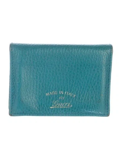 Pre-owned Gucci Swing Train Pass Leather Card Holder In Blue