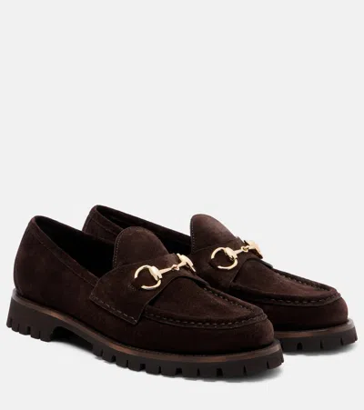 Gucci Sylke Horsebit Suede Loafers In Brown