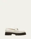 Gucci Sylke Leather Bit Loafers In Mystic White