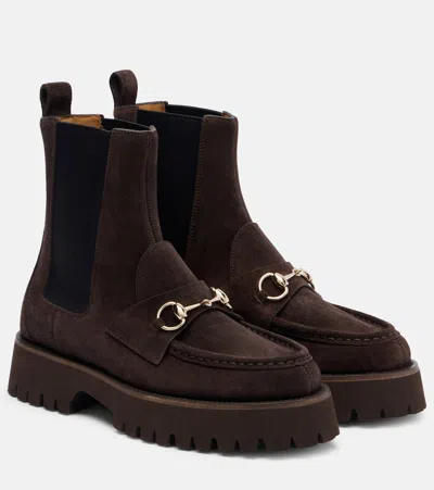 Gucci Sylke Suede Ankle Boots In Brown