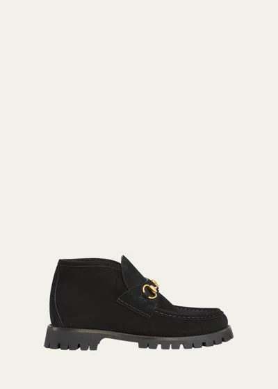 Gucci Sylke Suede Bit Moccasin Booties In 1000 Nero