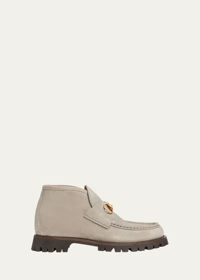 Gucci Sylke Suede Bit Moccasin Booties In Neutral
