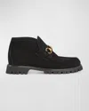 Gucci Sylke Suede Bit Moccasin Booties In Nero