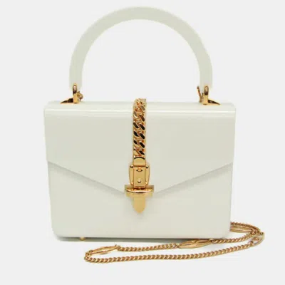 Pre-owned Gucci Sylvie 1969 Mini White Plexiglas Top Handle Bag