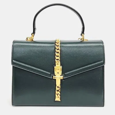Pre-owned Gucci Green Leather Sylvie 1969 Top Handle Bag