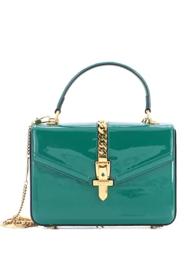 Pre-owned Gucci Sylvie 1969 Top Handle Bag Patent Mini Satchel In Green