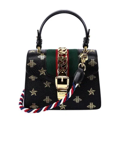 Gucci Sylvie Bee Star Mini Leather Bag In Black