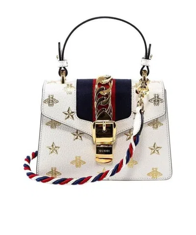 Gucci Sylvie Bee Star Mini Leather Bag In White