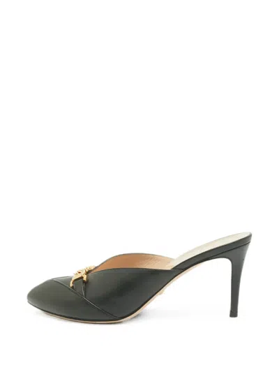 Pre-owned Gucci Sylvie Chain-detail Heeled Mules In Black