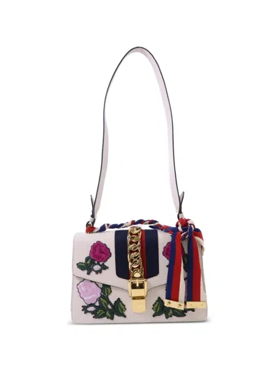 Pre-owned Gucci Sylvie Floral-embroidered Tote Bag In Neutral