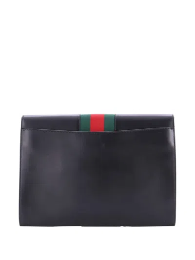 Pre-owned Gucci Sylvie Leather Maxi Clutch Bag In Black