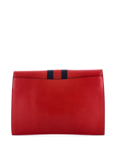 Pre-owned Gucci Sylvie Leather Maxi Clutch Bag In Red