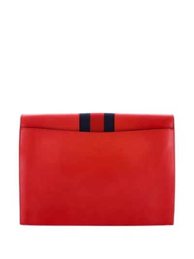 Pre-owned Gucci Sylvie Leather Maxi Clutch Bag In Red
