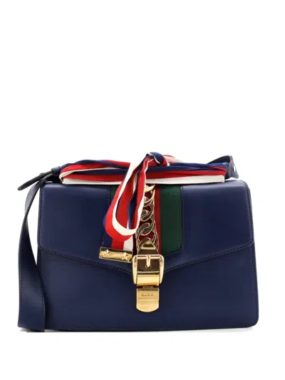 Pre-owned Gucci Sylvie Leather Small Shoulder Bag In Blue