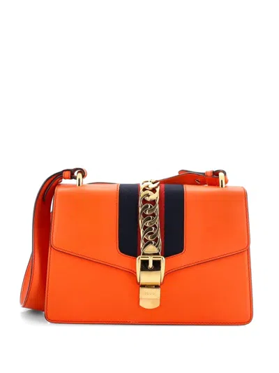 Pre-owned Gucci Sylvie Leather Small Shoulder Bag In Orange