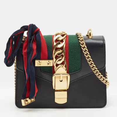 Pre-owned Gucci Sylvie Mini Black Leather Shoulder Bag