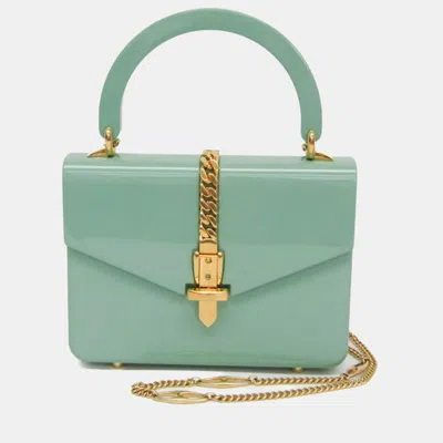 Pre-owned Gucci Sylvie Mini Green Acrylic Shoulder Bag