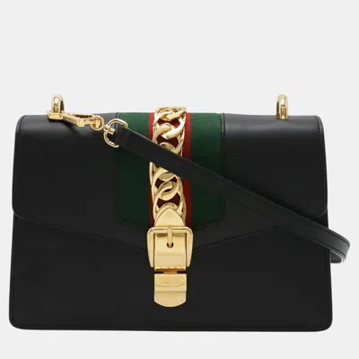 Pre-owned Gucci Sylvie Sherry Line Ribbon Shoulder Bag Clutch Leather Black