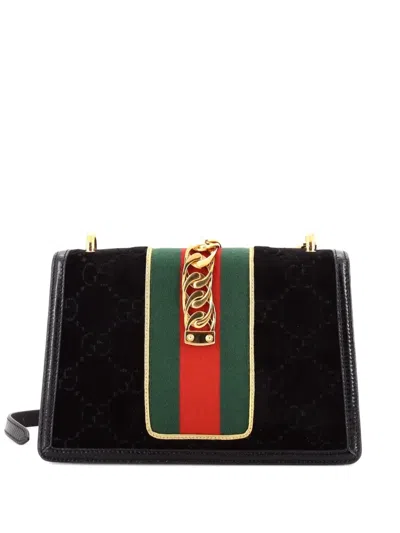 Pre-owned Gucci Sylvie Shoulder Bag Gg Velvet Small Crossbody Bag In Black