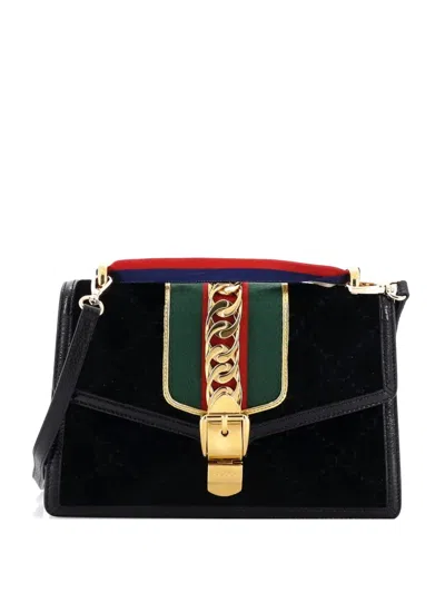 Pre-owned Gucci Sylvie Shoulder Bag Gg Velvet Small Crossbody Bag In Black