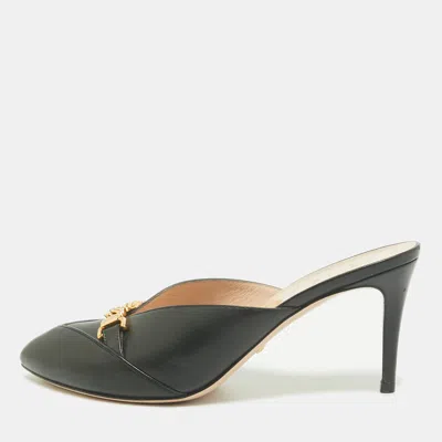 Pre-owned Gucci Sylvie Size 38 Black Leather Mules