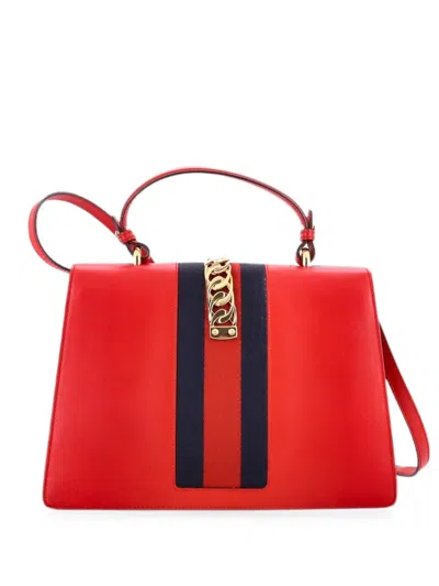 Pre-owned Gucci Sylvie Top Handle Bag Leather Large Satchel In Red