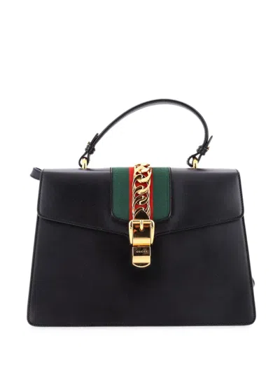Pre-owned Gucci Sylvie Top Handle Bag Leather Medium Satchel In Black