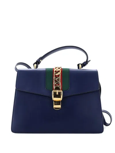Pre-owned Gucci Sylvie Top Handle Bag Leather Medium Satchel In Blue