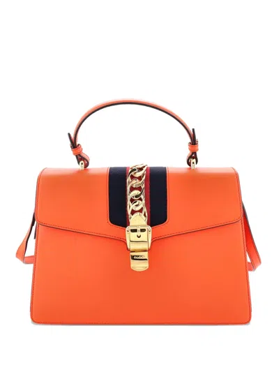 Pre-owned Gucci Sylvie Top Handle Bag Leather Medium Satchel In Orange