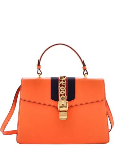 Pre-owned Gucci Sylvie Top Handle Bag Leather Medium Satchel In Orange