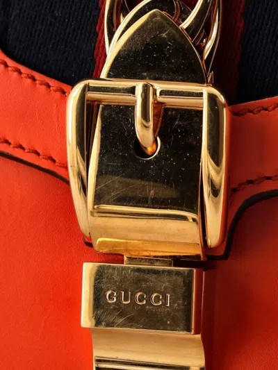 Pre-owned Gucci Sylvie Top Handle Bag Leather Medium Satchel In Orange