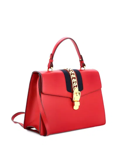 Pre-owned Gucci Sylvie Top Handle Bag Leather Medium Satchel In Red