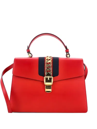 Pre-owned Gucci Sylvie Top Handle Bag Leather Medium Satchel In Red