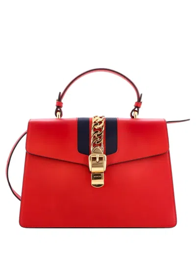 Pre-owned Gucci Sylvie Top Handle Bag Leather Medium Satchel In Red
