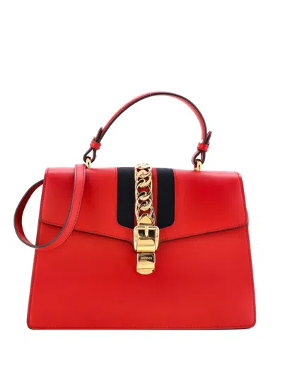 Pre-owned Gucci Sylvie Top Handle Bag Leather Medium Satchel In Red