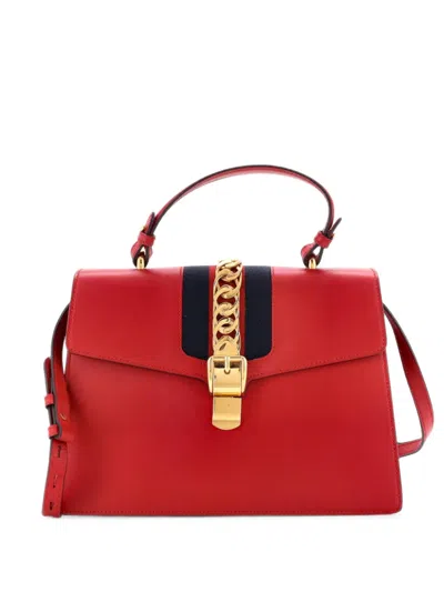 Pre-owned Gucci Sylvie Top Handle Bag Leather Medium Satchel In Red