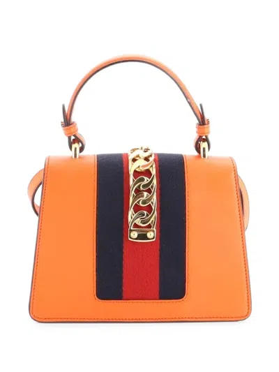 Pre-owned Gucci Sylvie Top Handle Bag Leather Mini Satchel In 橘色