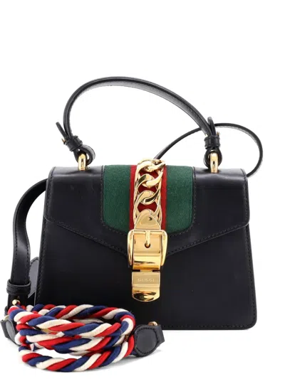 Pre-owned Gucci Sylvie Top Handle Bag Leather Mini Satchel In Black