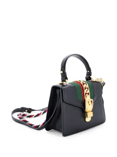 Pre-owned Gucci Sylvie Top Handle Bag Leather Mini Satchel In Black