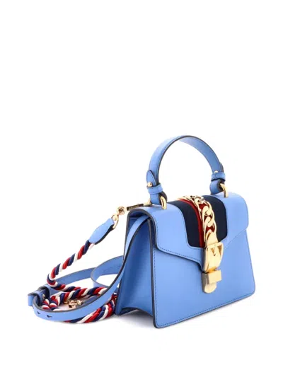 Pre-owned Gucci Sylvie Top Handle Bag Leather Mini Satchel In Blue