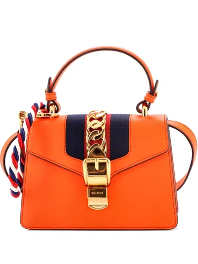 Pre-owned Gucci Sylvie Top Handle Bag Leather Mini Satchel In Orange